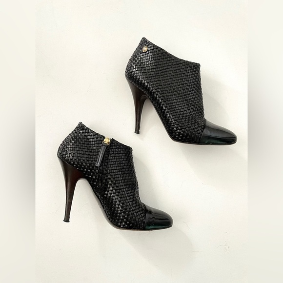 Giuseppe Zanotti Woven Leather Patent Toe Cap Stiletto booties 36 6 black - Picture 3 of 16